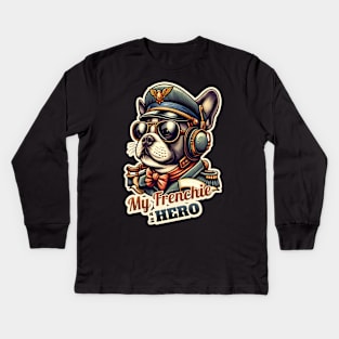Pilot French bulldog Kids Long Sleeve T-Shirt
